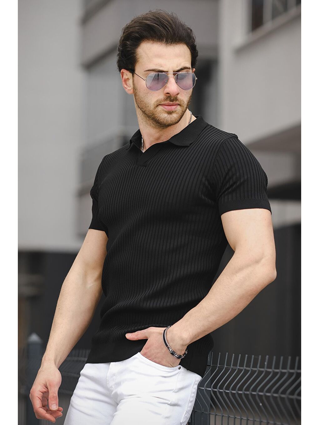 Siyah Ht 340017 Polo Yaka Erkek Triko Tişört