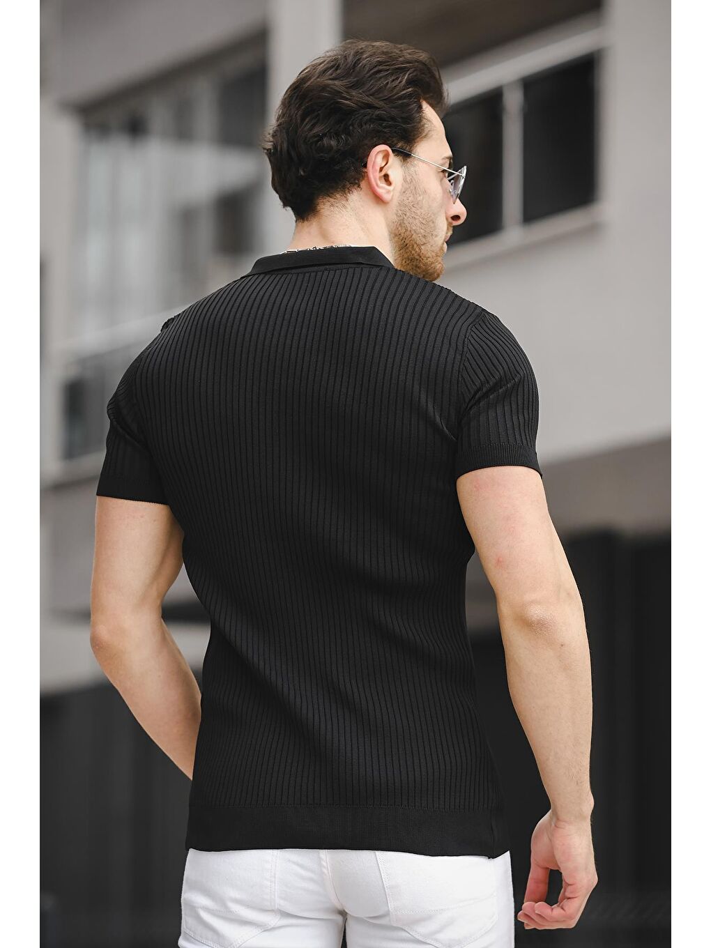 Siyah Ht 340017 Polo Yaka Erkek Triko Tişört-2