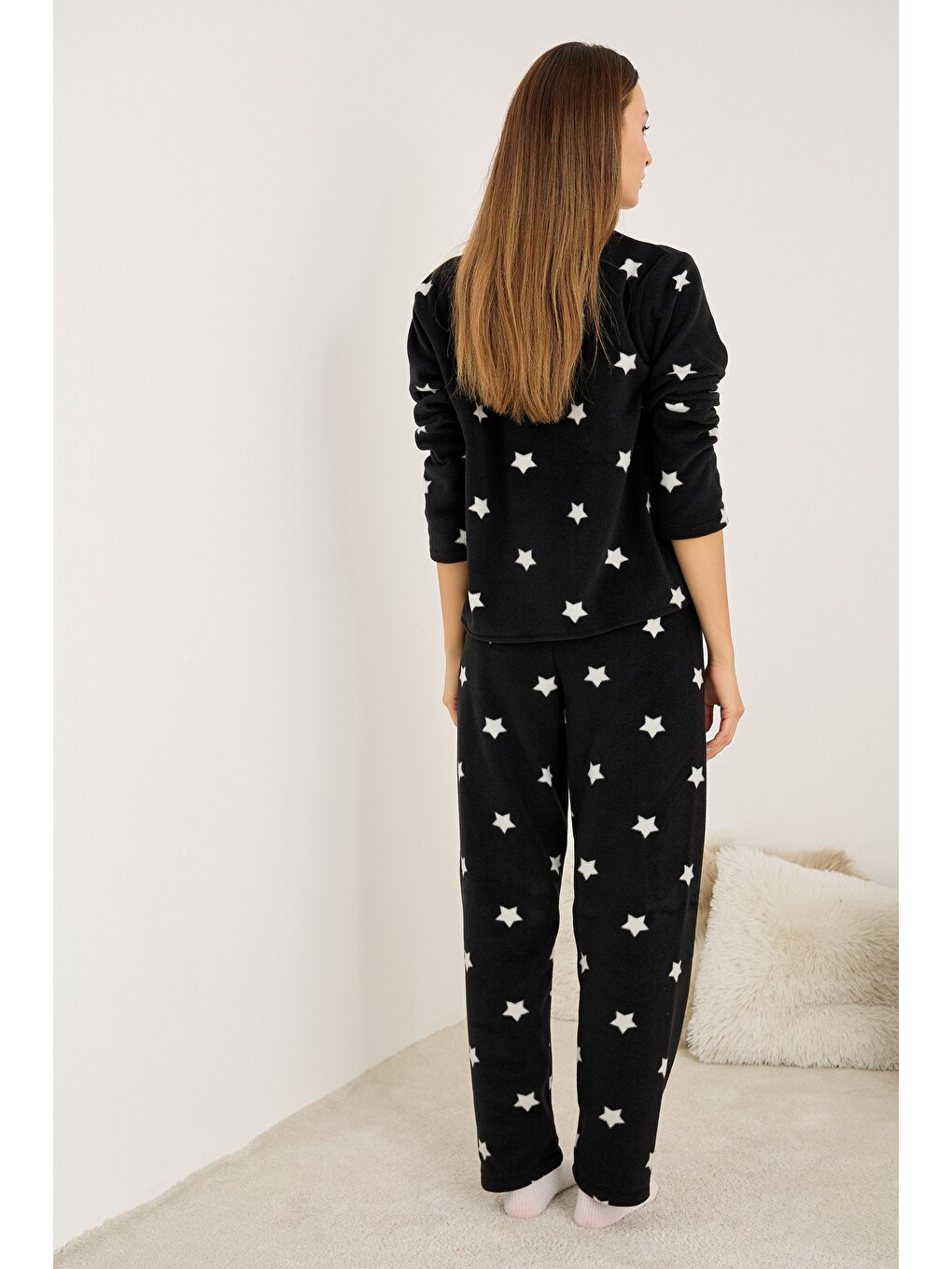 Siyah Polar Kışlık Örme Pijama Takım-2