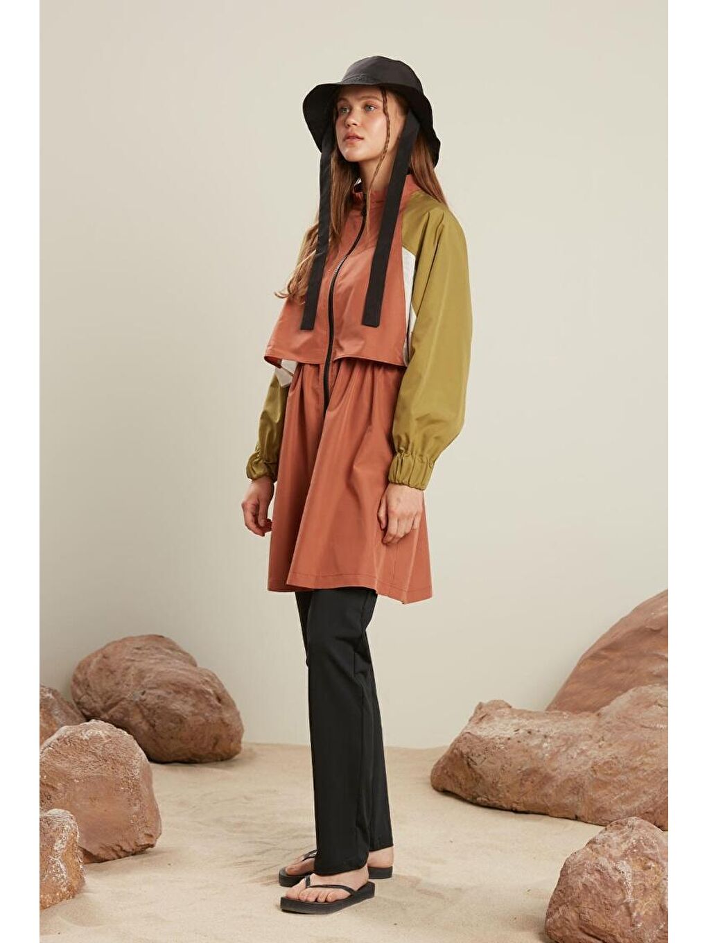 Bloklu Tesettür Mayo Tunik Turuncu-2