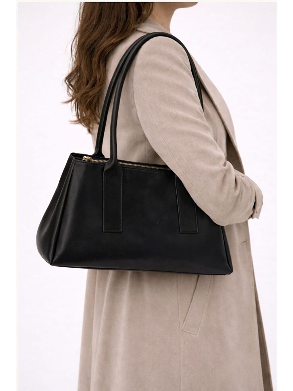 Siyah Kadın Minimalist Baget Omuz Çantası - Modern Tasarım El ve Kol Çantası 12662-1