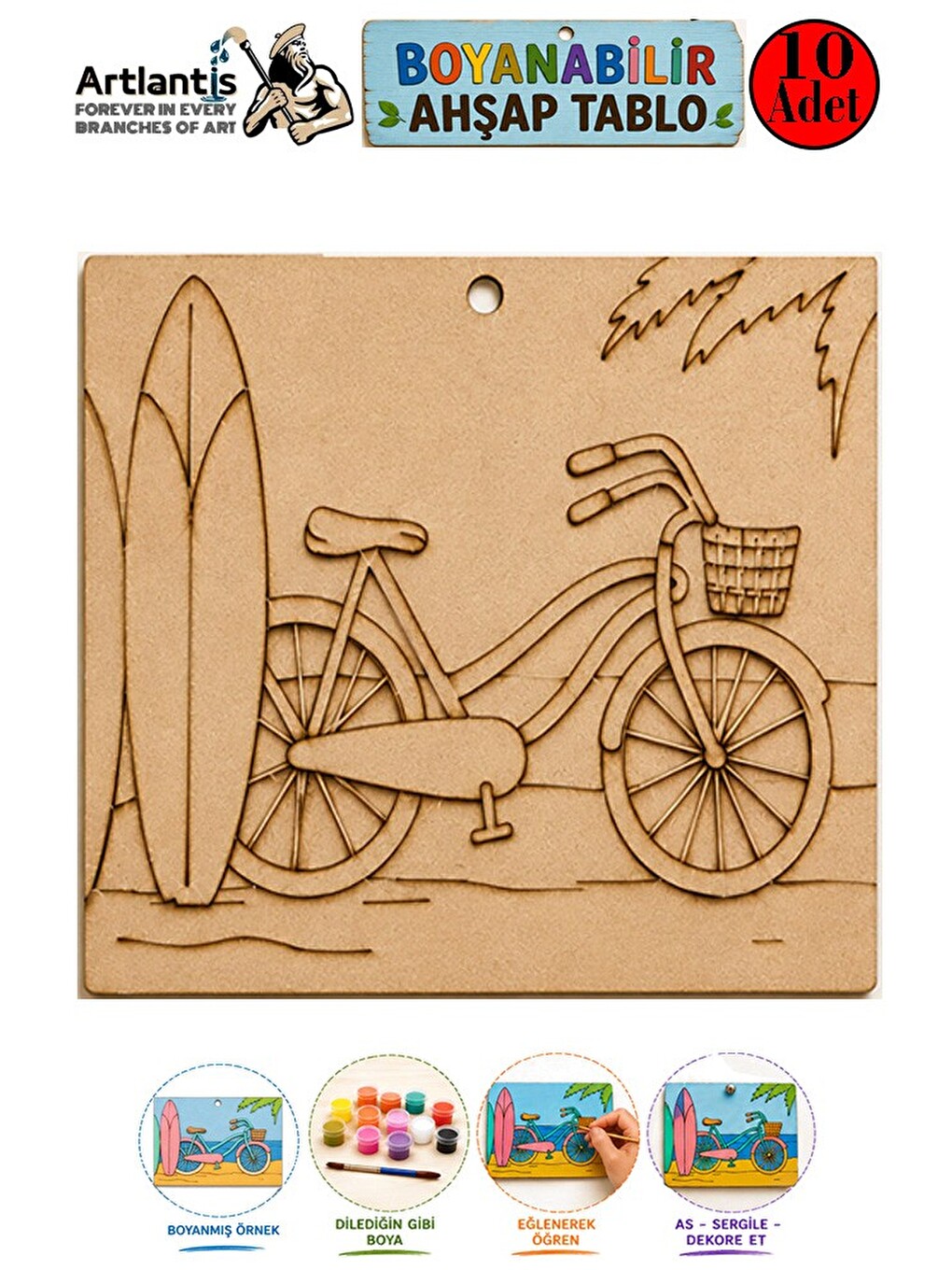 Ahşap Boyama Tabletler 10 Adet 10x15 Yaz Teması Boyama Figürü Etkinlik Çocuk Gelişim Motor Beceri