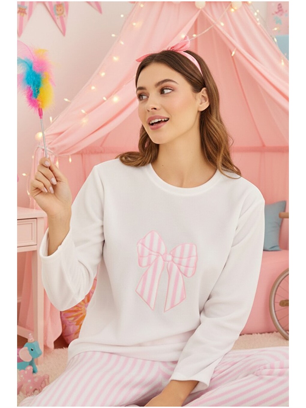 Karışık Polar Kışlık Örme Pijama Takım