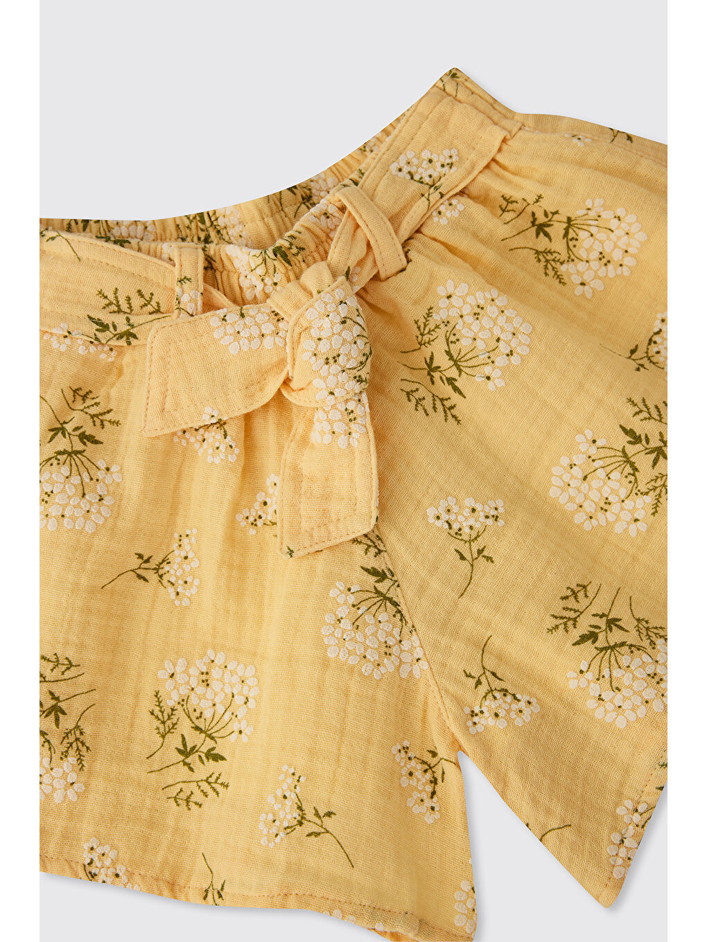 Kız Çocuk Çiçek Desenli Müslin Sarı Şort Etek-2
