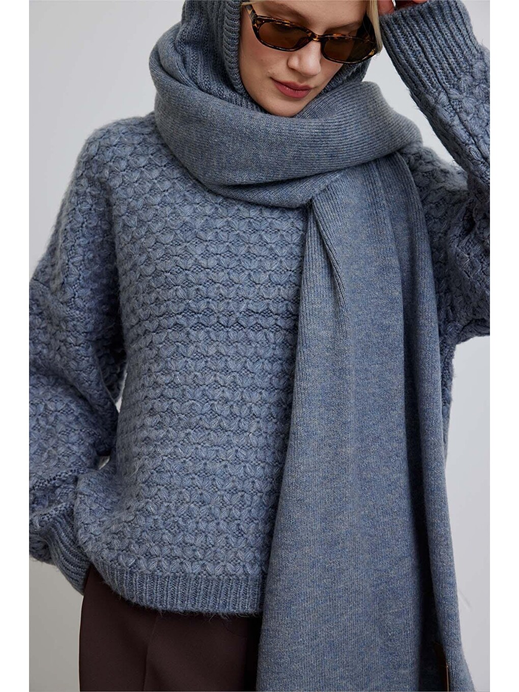 Cozy Yumuşak Dokulu Atkı Mavi-1