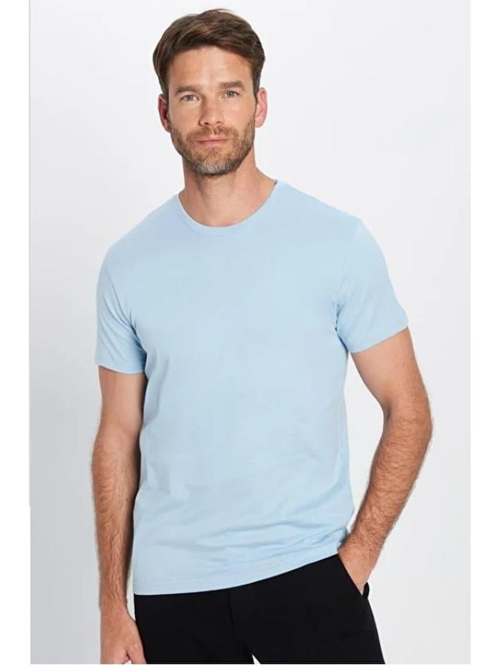 Karışık Unisex 5'li Siyah-Beyaz-Bordo-Haki-Açık Mavi Slim Fit Dar Kesim %100 Pamuk Bisiklet Yaka Tişört-5