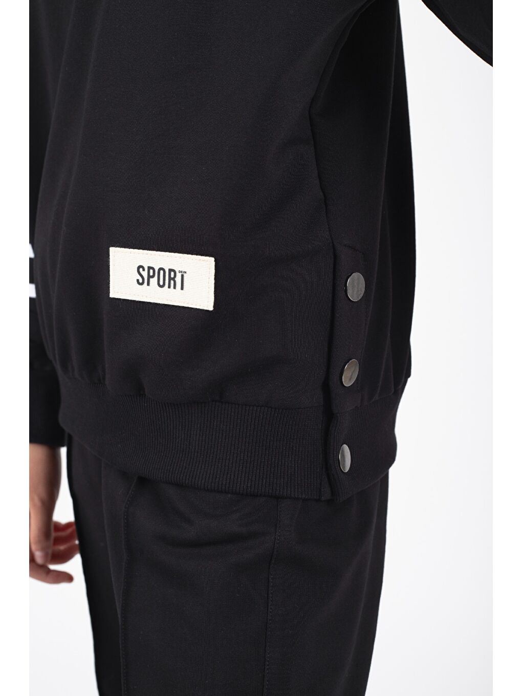 Siyah Kız Çocuk Sport Armalı Yan Çıtçıt Detaylı Eşofman Takımı M00759-1