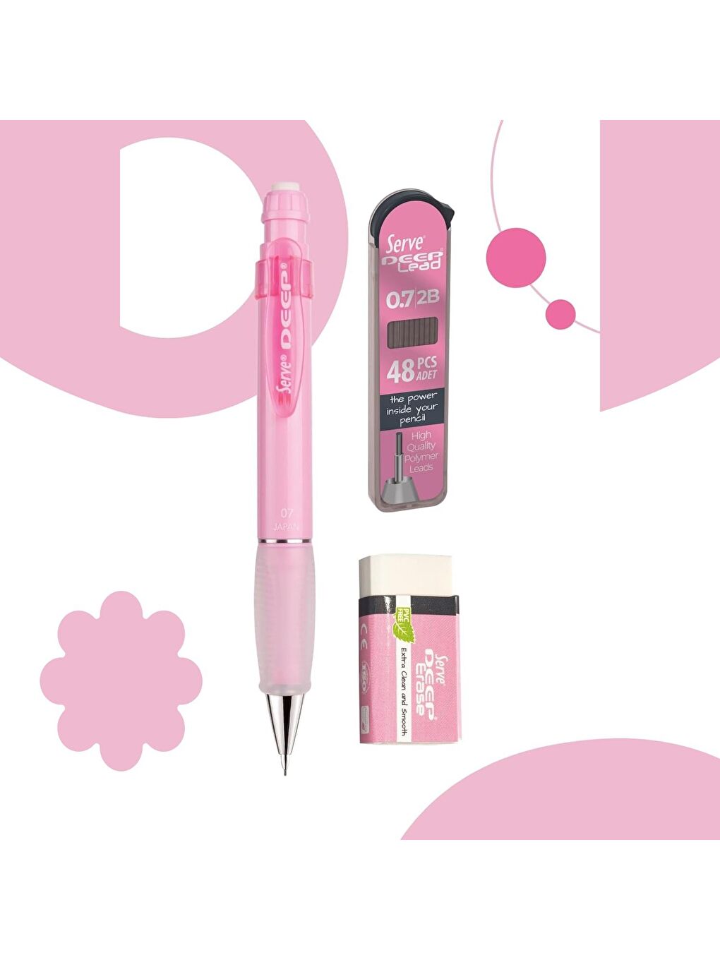 Deep Pastel Uçlu Kalem Uç-Silgi 3 lü Okul Seti 0.7-1