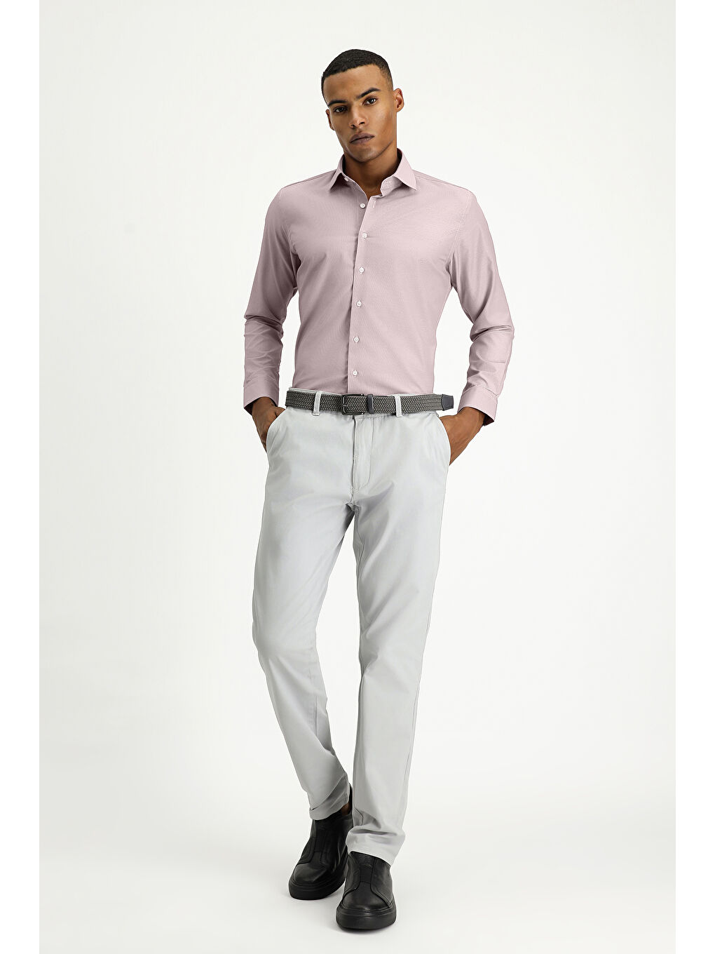 Bordo Uzun Kol Slim Fit Dar Kesim Klasik Desenli Pamuklu Kolay Ütülenebilir Gömlek-1