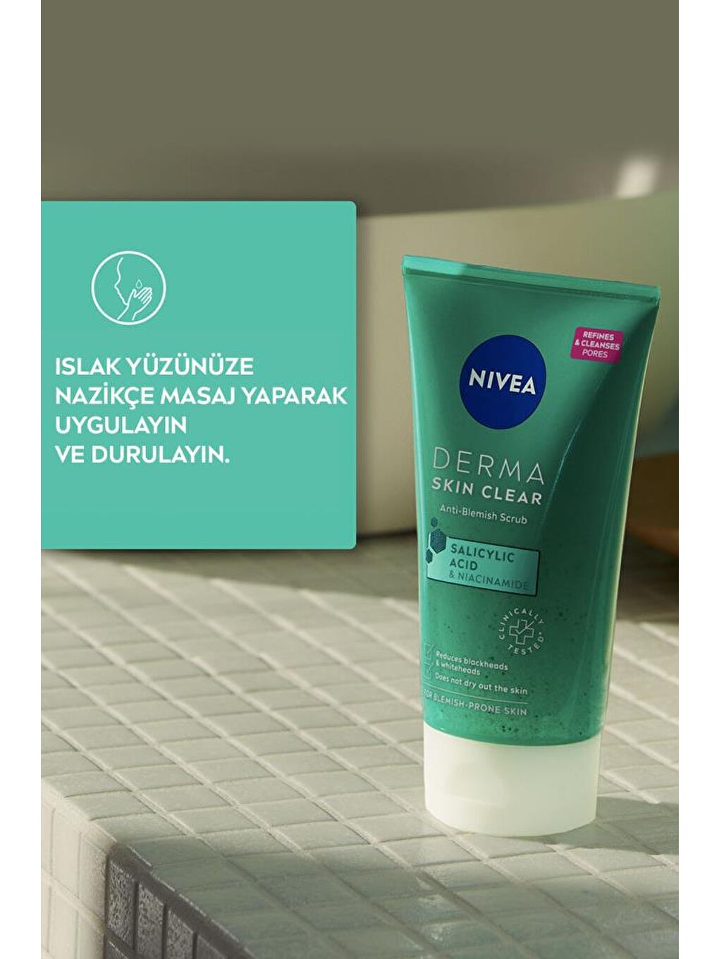 NIVEA Şeffaf Derma Skin Clear Sivilce Karşıtı Yüz Temizleyici Peeling 150 ml, Niasinamid, Salisilik Asit (Bha) - 1