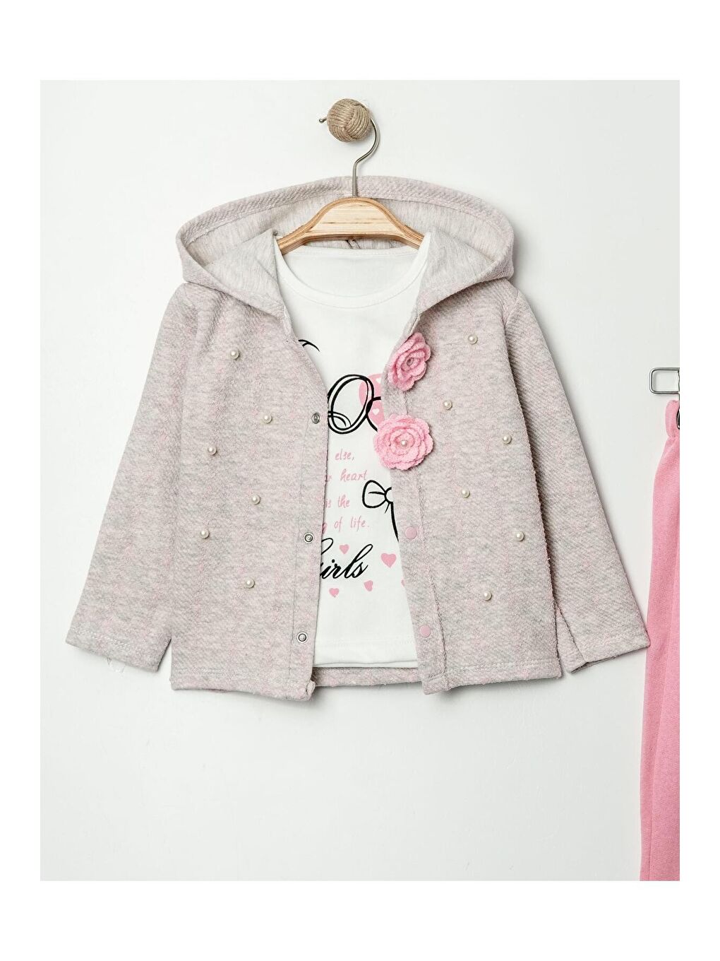 Pembe %100 Pamuklu Ekose Kumaş Bebek Üçlü Takım-1