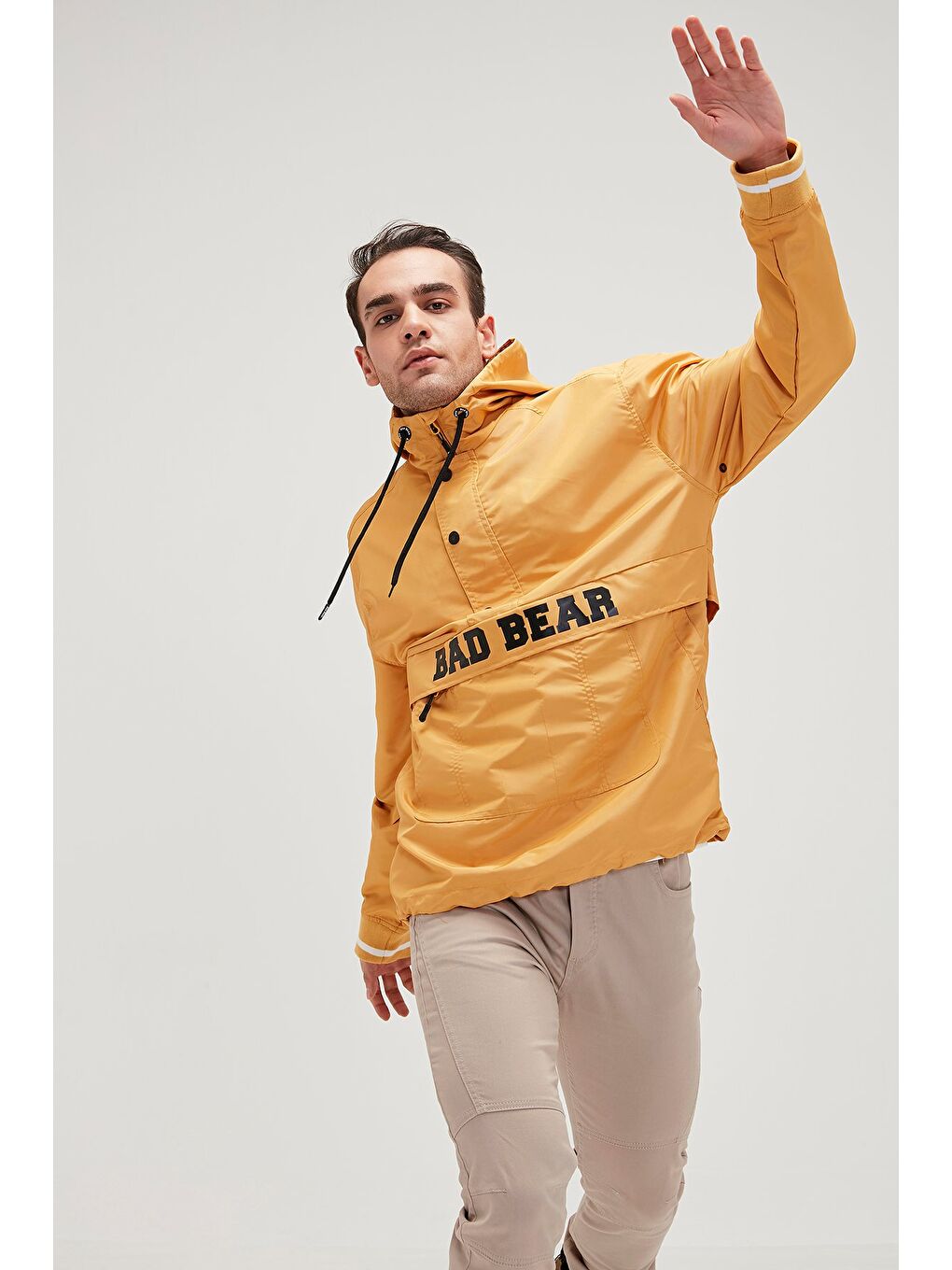 Bad Bear Sarı Hurricane Windbreaker Hardal Kanguru Cep Erkek Rüzgarlık