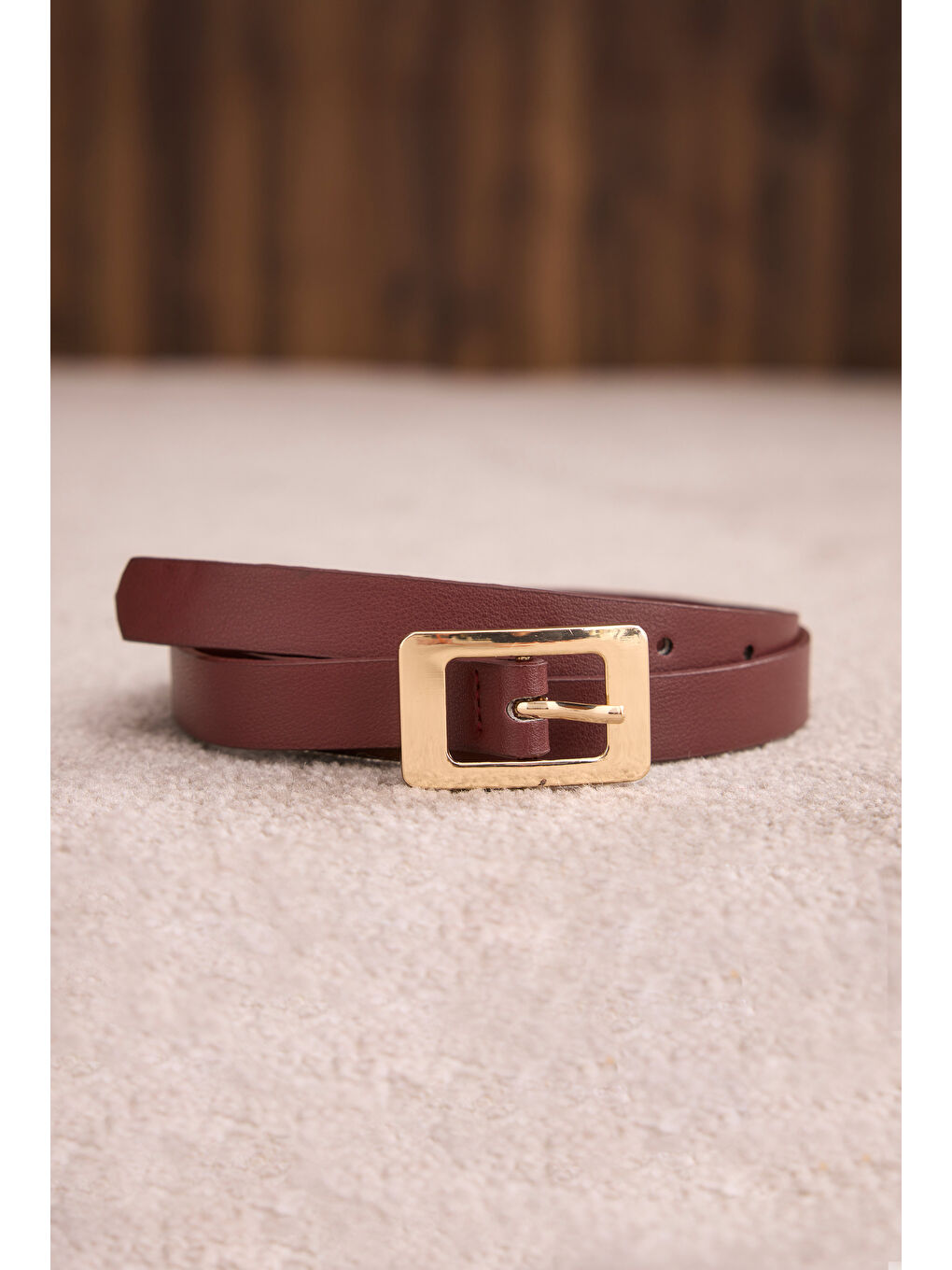 Gold Kare Tokalı Kemer Bordo-1
