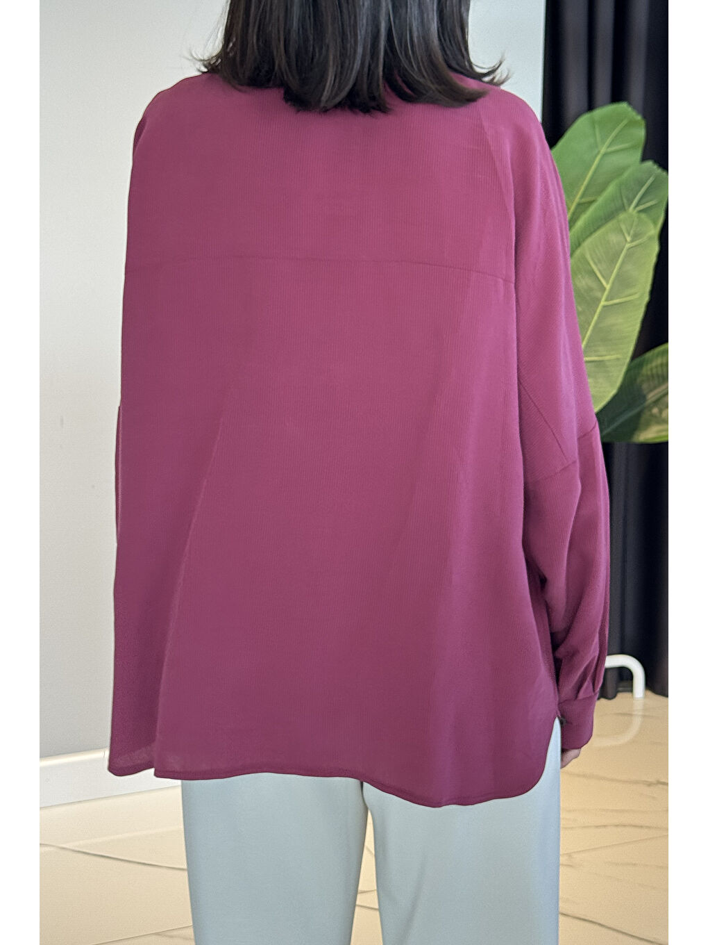 Çiçek Detaylı Gömlek Bluz 31531 Bordo-2