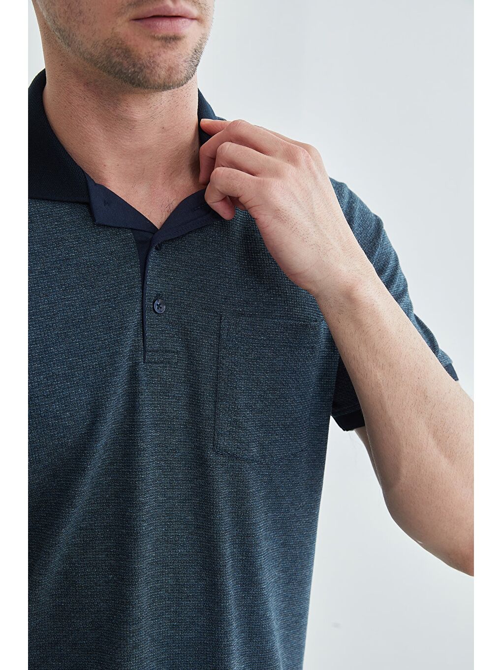Lacivert Petek Kumaş Düğmeli Polo Yaka Tişört-4