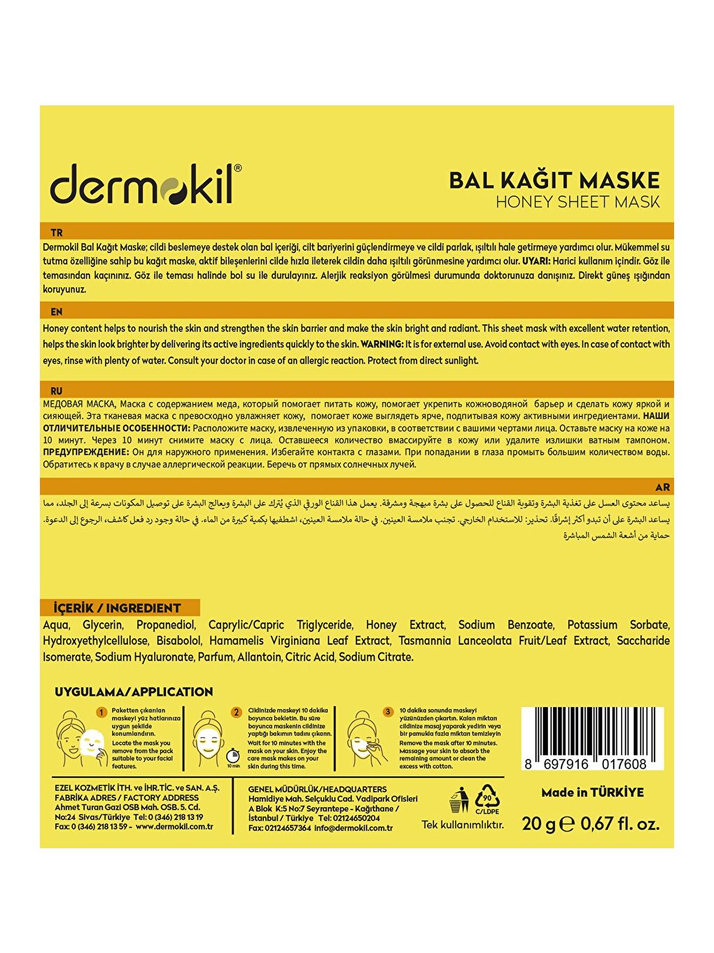 Bal Özlü Kağıt Yüz Maskesi (Mat Görünümlü Ciltler İçin) 20 g x 5 Adet-4