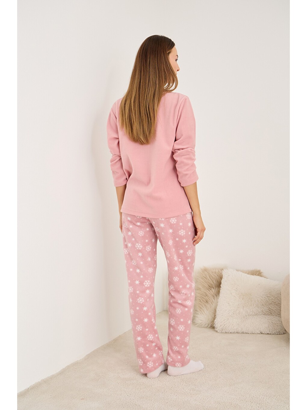 Pembe Polar Kışlık Örme Pijama Takım-2