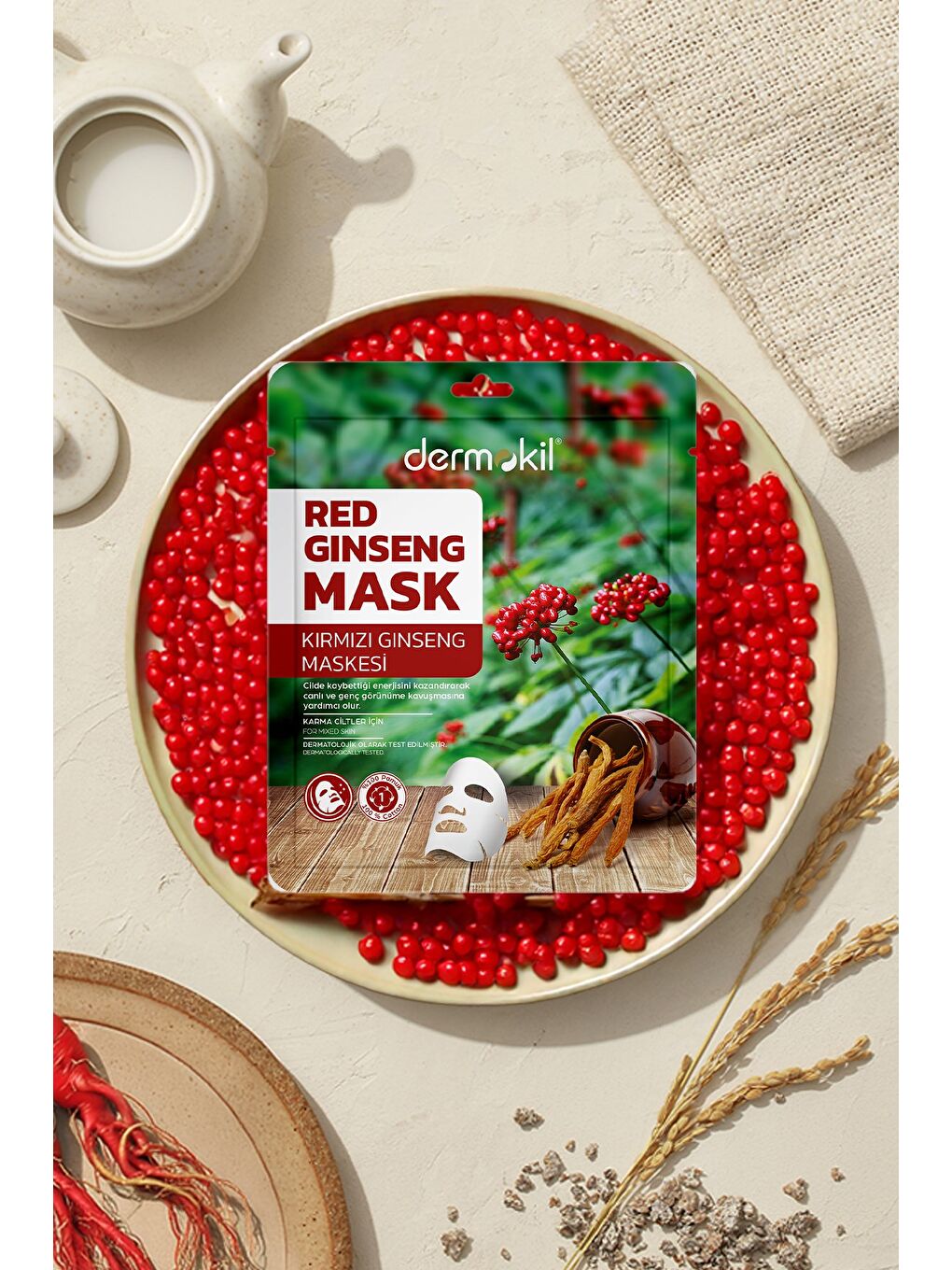 Kırmızı Ginseng Kağıt Yüz Maskesi (Karma Ciltler için) 20 g x 5 Adet-3