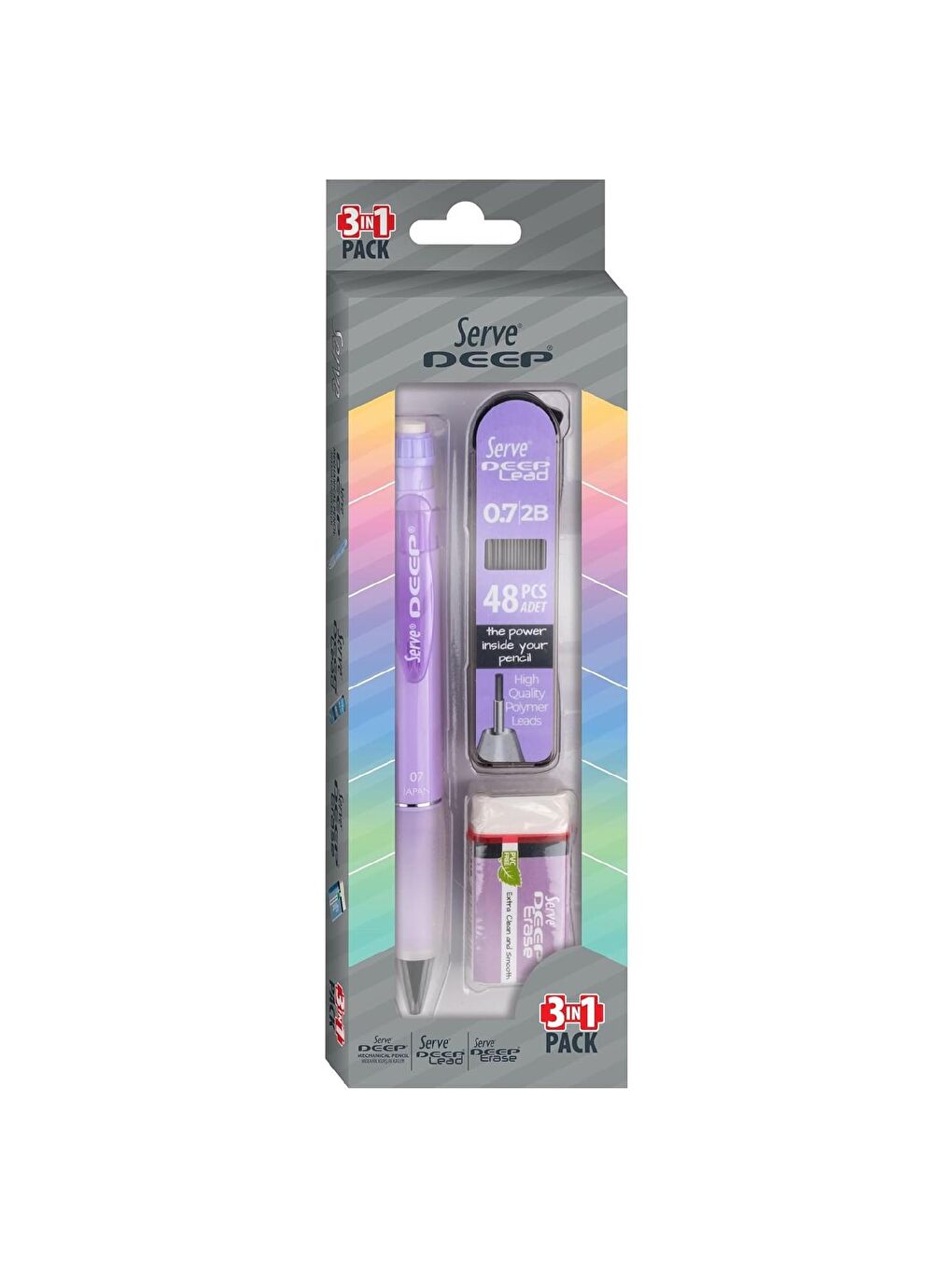 Deep Pastel Uçlu Kalem Uç-Silgi 3 lü Okul Seti 0.7