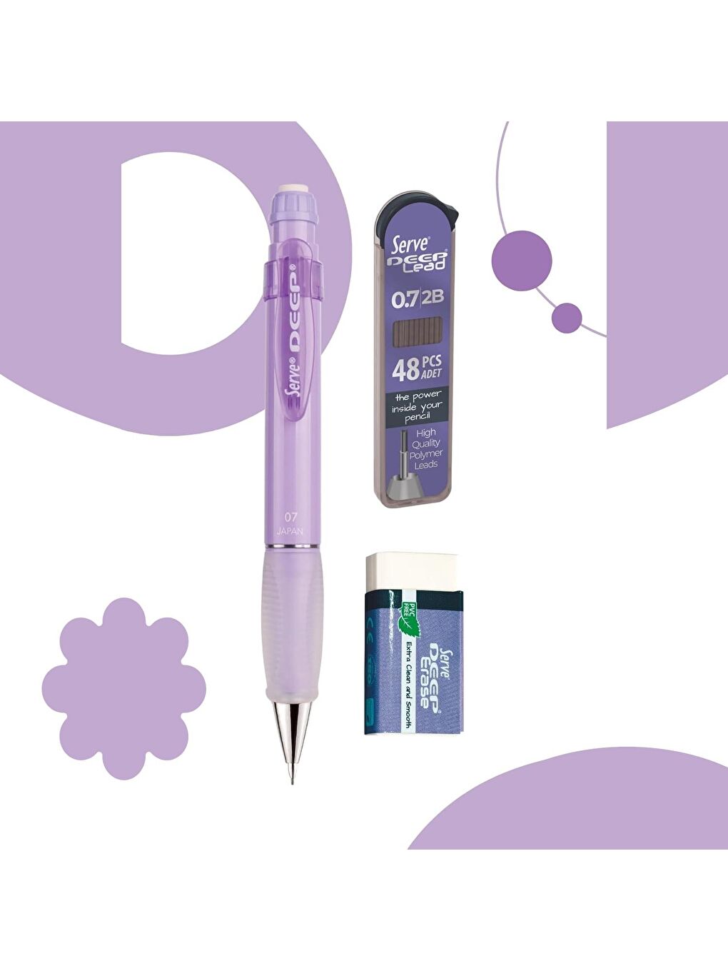 Deep Pastel Uçlu Kalem Uç-Silgi 3 lü Okul Seti 0.7-1