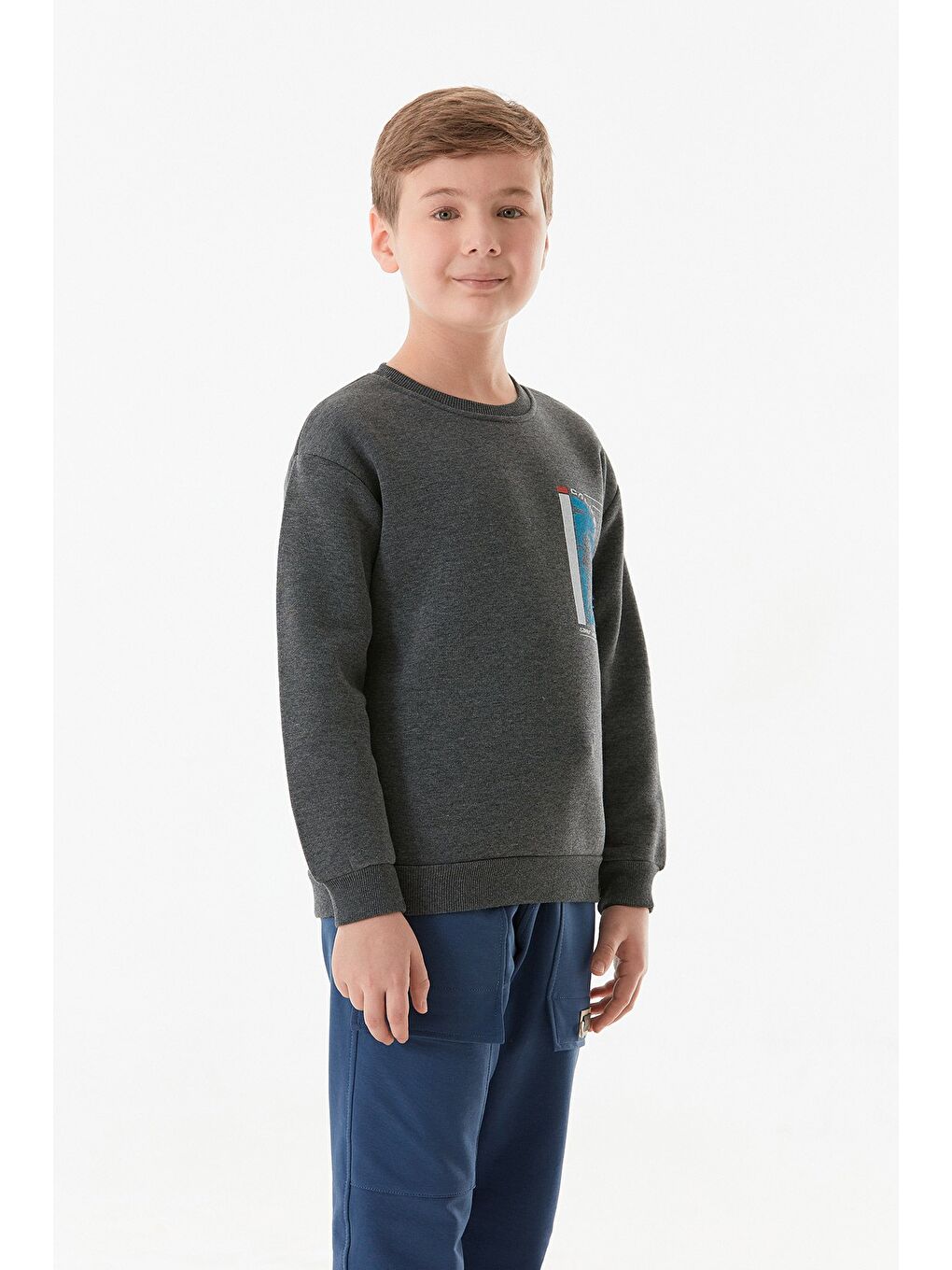 Antrasit California Baskılı Bisiklet Yaka Erkek Çocuk Sweatshirt-3