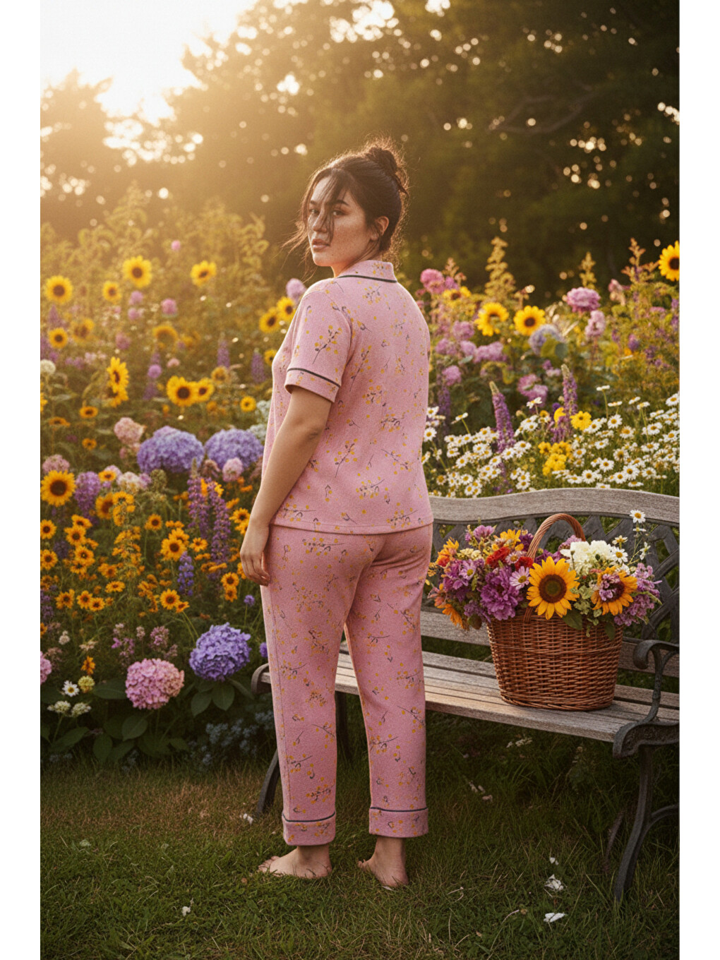 Pembe Desenli Bürümcük-krınkıl Büyük Beden Battal Düğmeli Biyeli Pijama Takım 26120825-2