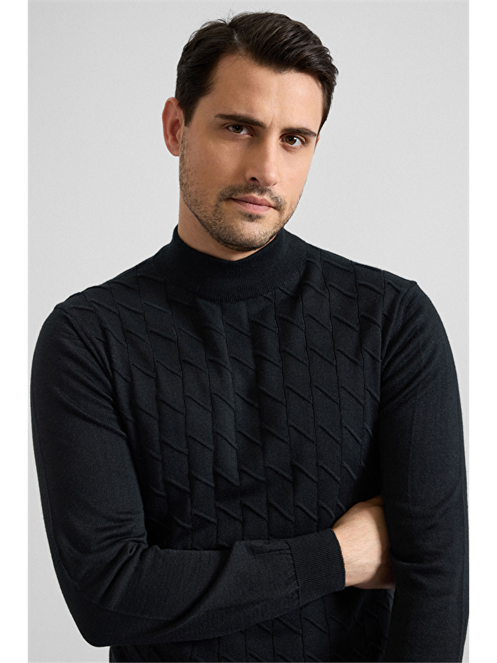 Siyah Regular Yarım Balıkçı Yaka Kazak-1