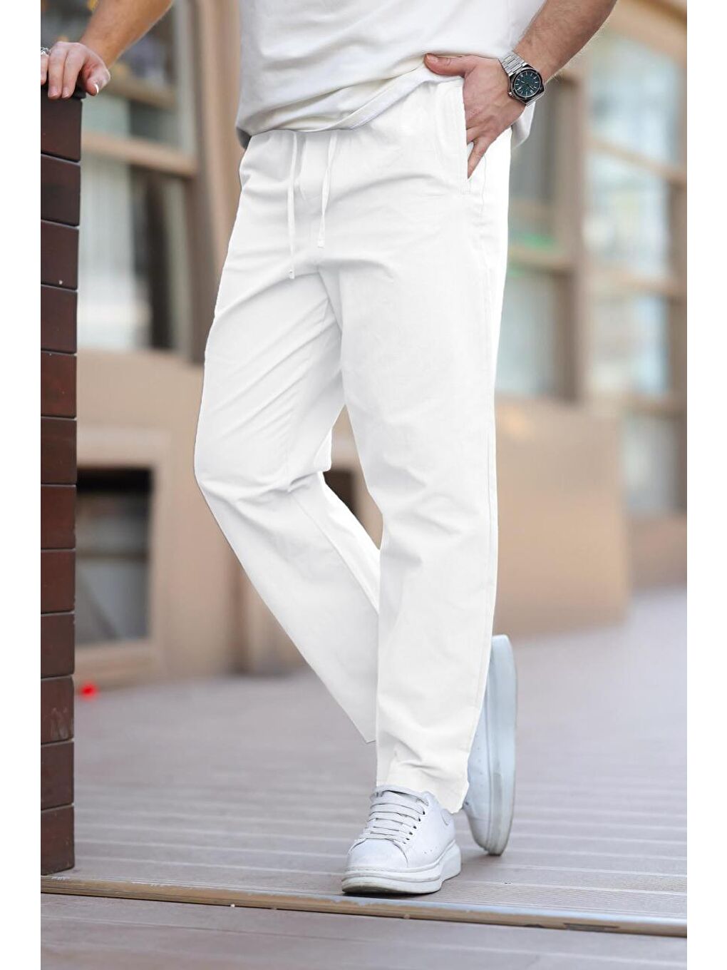 Beyaz Rahat Kesim Erkek Pantolon E6561-1