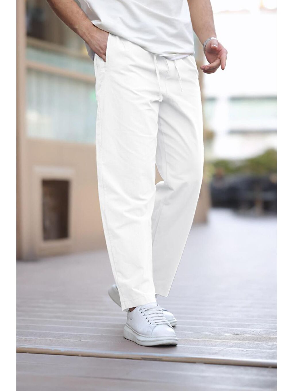 Beyaz Rahat Kesim Erkek Pantolon E6561-2