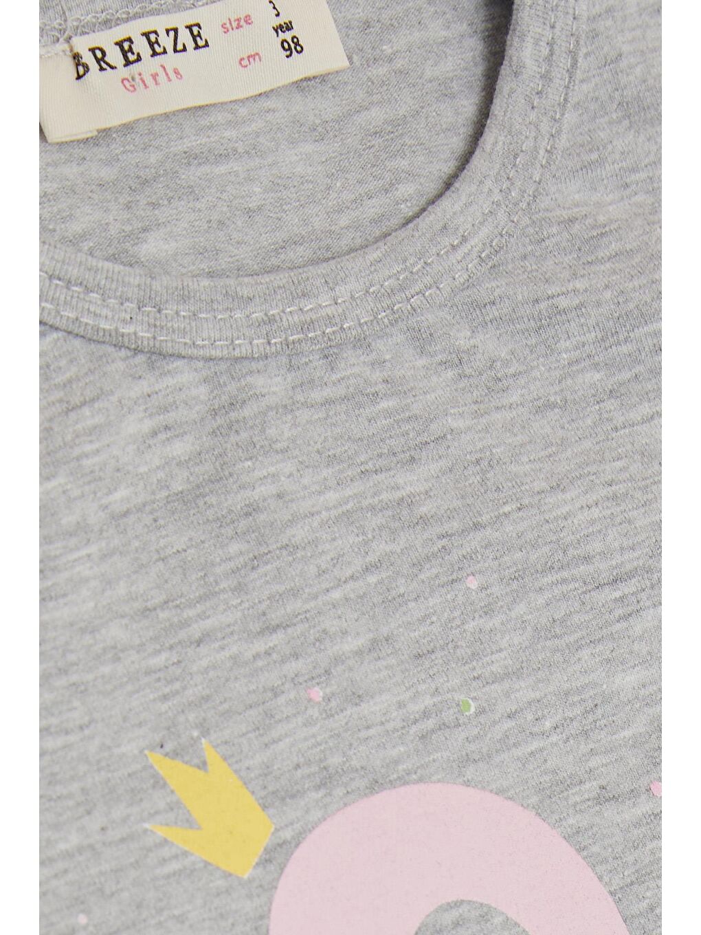 Kız Çocuk Uzun Kollu Tişört Prenses Kuğu Baskılı Pullu Gri Melanj (2-6 Yaş)-2