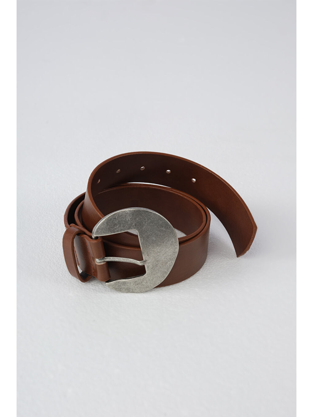 Kahverengi Oval Metal Tokalı Kemer Taba