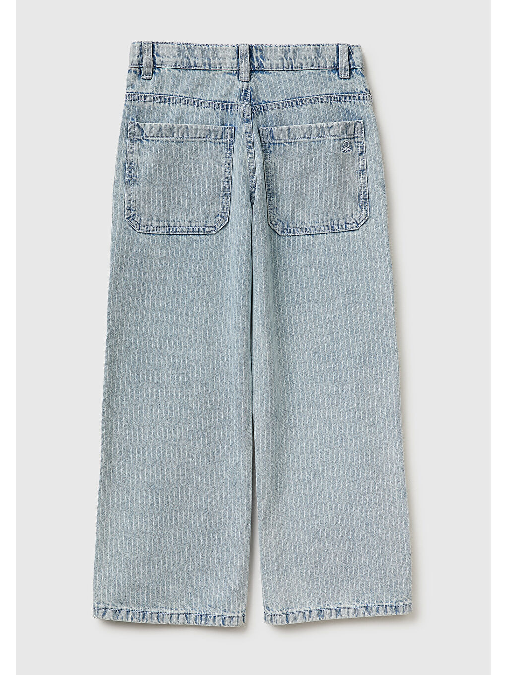 Erkek Çocuk Buz Mavisi Cebi Logo Nakışlı İnce Çizgili Rahat Kalıp Denim Pantolon-1