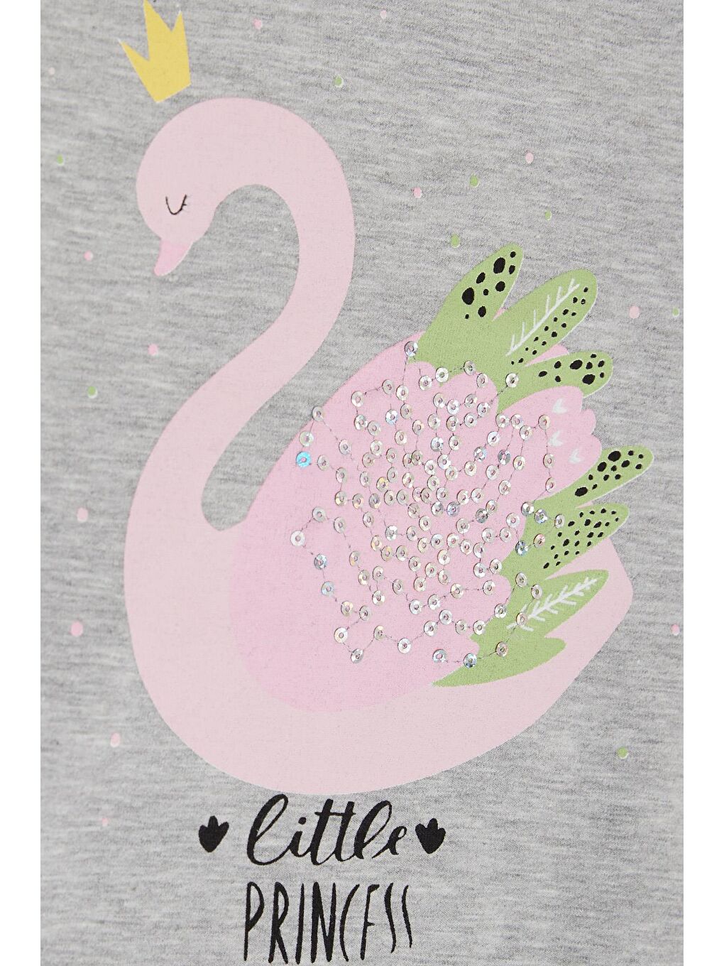 Kız Çocuk Uzun Kollu Tişört Prenses Kuğu Baskılı Pullu Gri Melanj (2-6 Yaş)-3