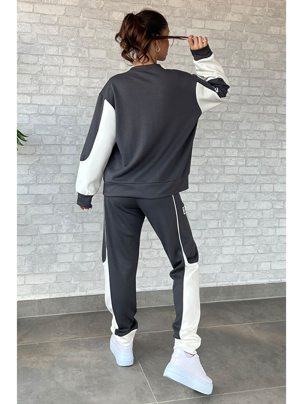 Antrasit Kadın Renk Garnili Eşofman Takımı-2