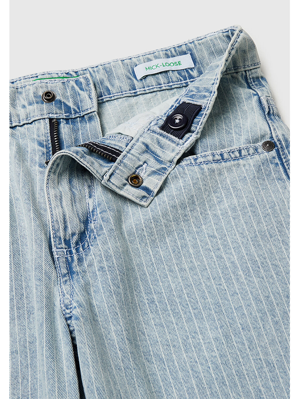 Erkek Çocuk Buz Mavisi Cebi Logo Nakışlı İnce Çizgili Rahat Kalıp Denim Pantolon-2