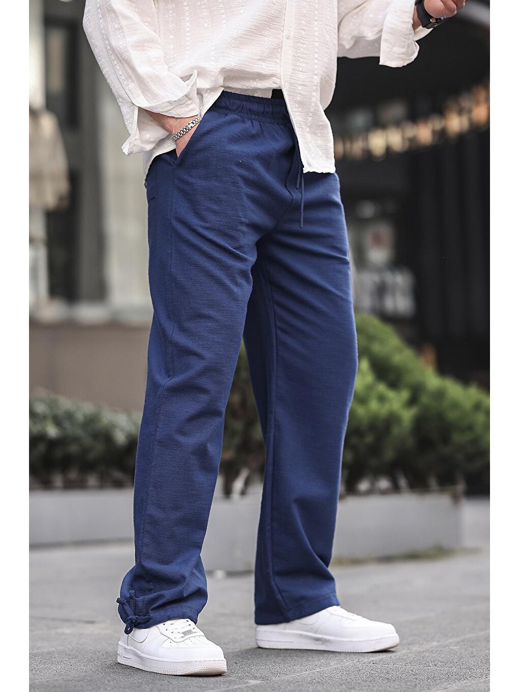 Paça Detaylı Rahat Kesim Erkek Lacivert %100 Pamuk Pantolon 6532-1