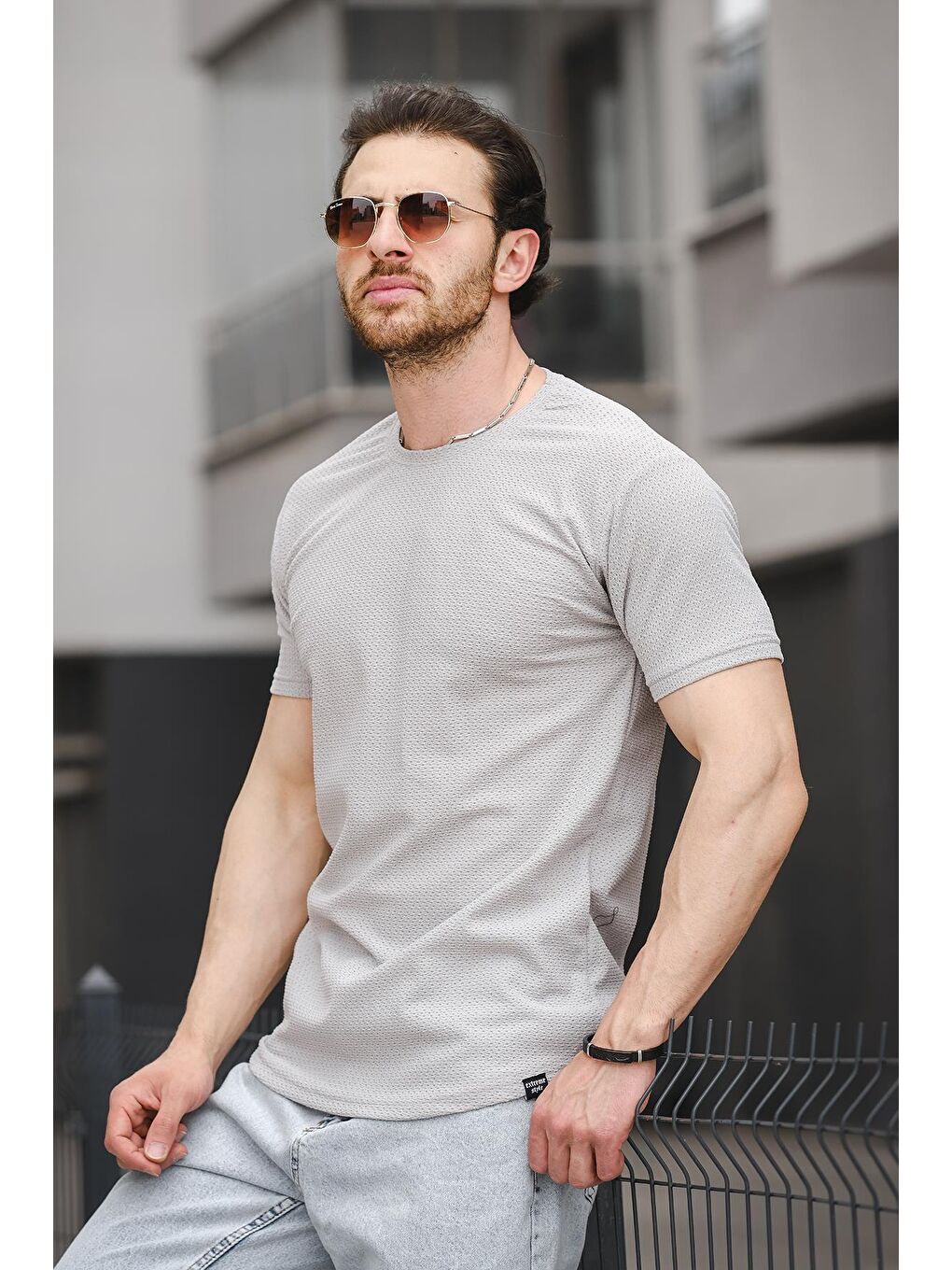 Antrasit Bisiklet Yaka Kısa Kollu Basic Erkek Tişört-2