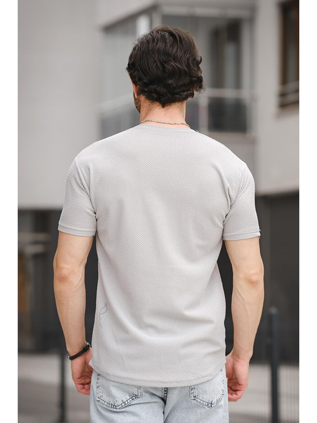 Antrasit Bisiklet Yaka Kısa Kollu Basic Erkek Tişört-3