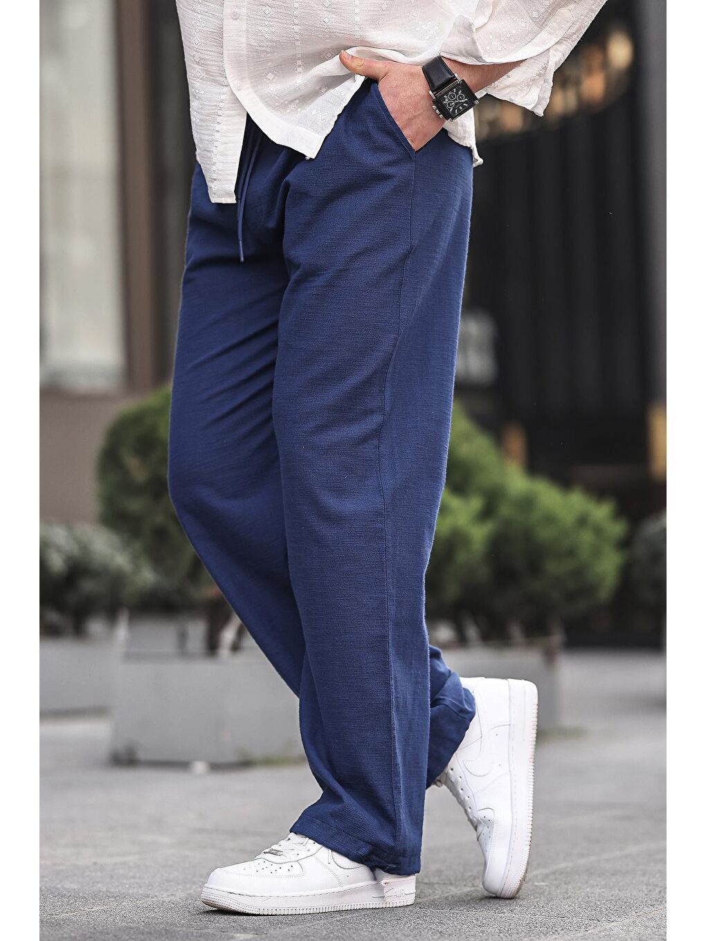 Paça Detaylı Rahat Kesim Erkek Lacivert %100 Pamuk Pantolon 6532-2