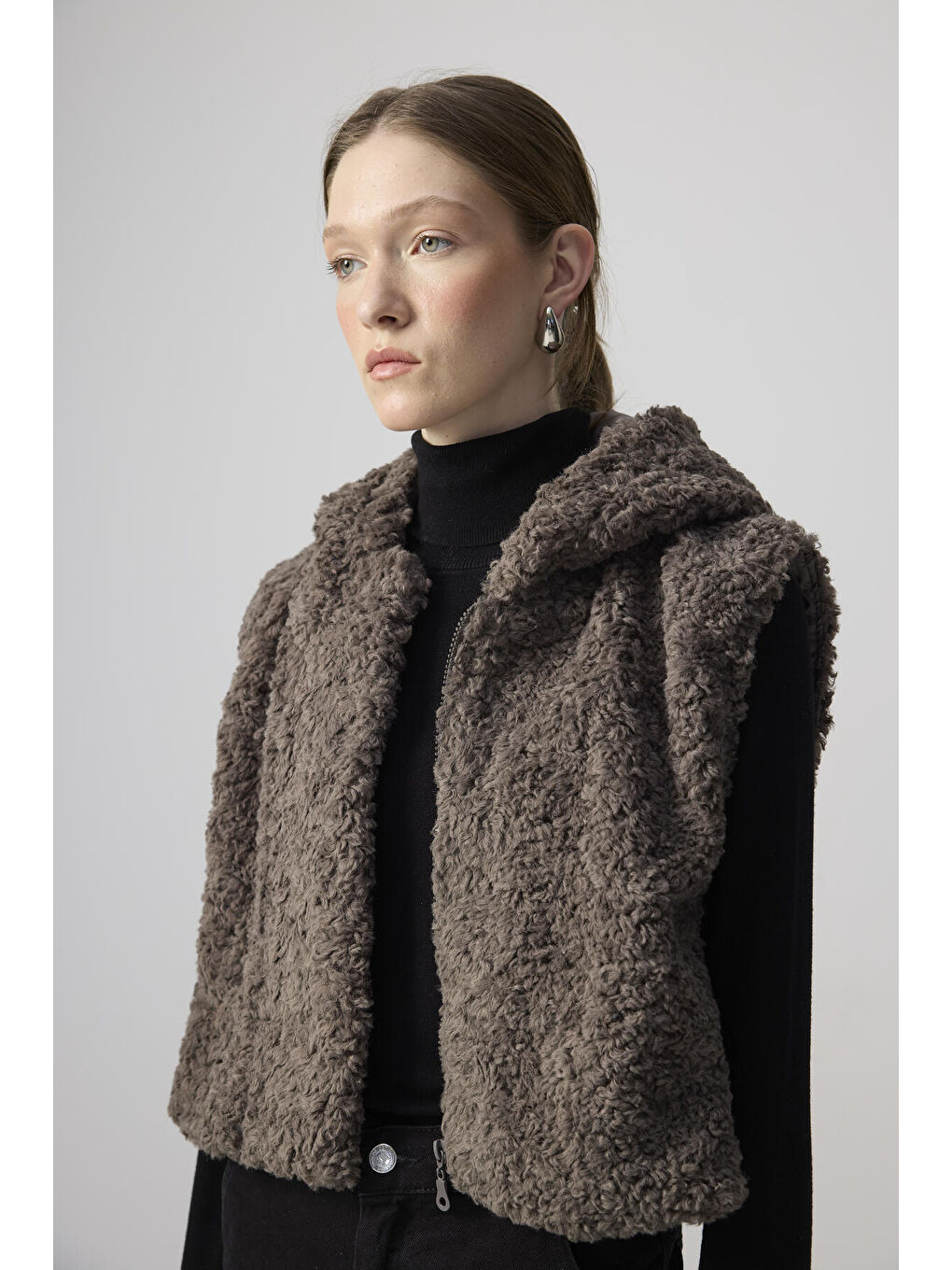 Antrasit Kısa Pelüş Yelek-2