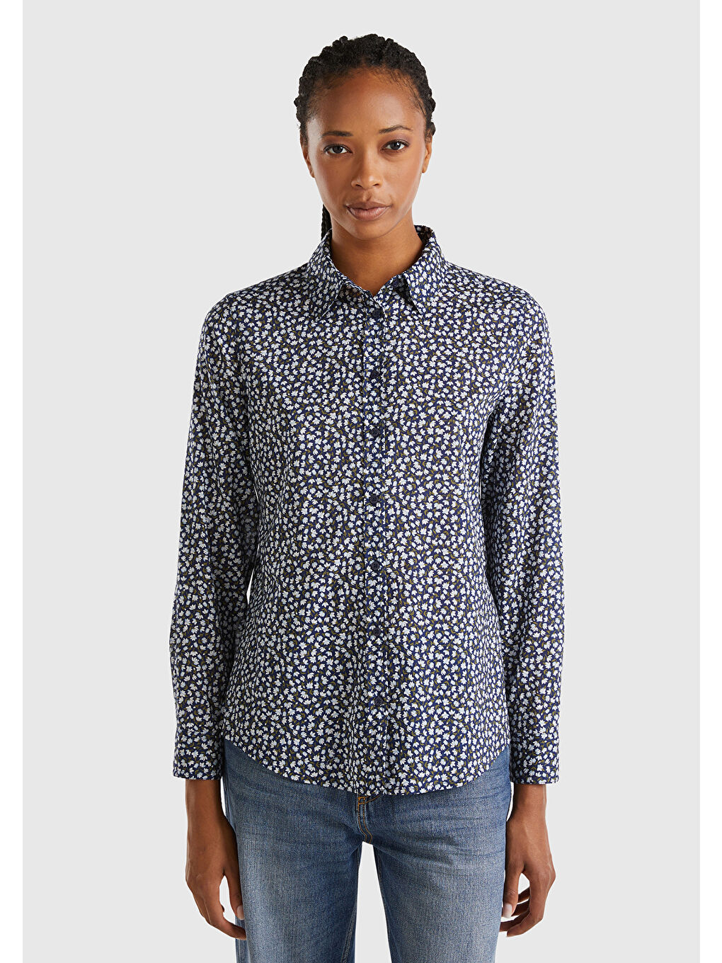 Kadın Lacivert 100 Pamuk Desenli Gömlek