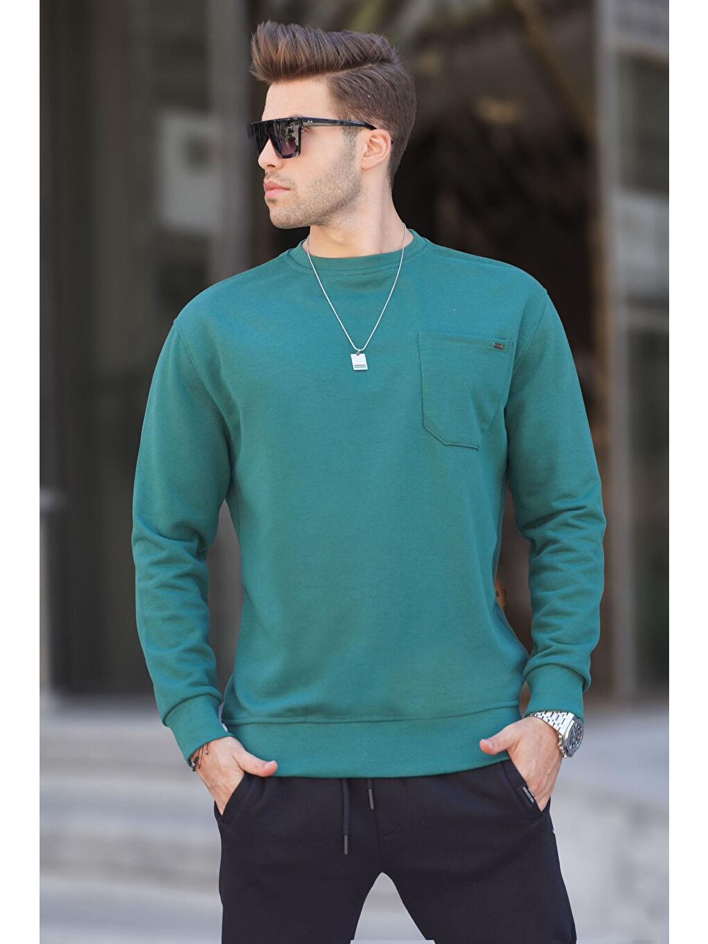 Madmext Koyu Yeşil Regular Fit Basic Sweatshirt 6136