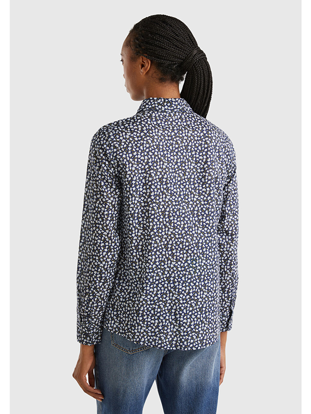 Kadın Lacivert 100 Pamuk Desenli Gömlek-2