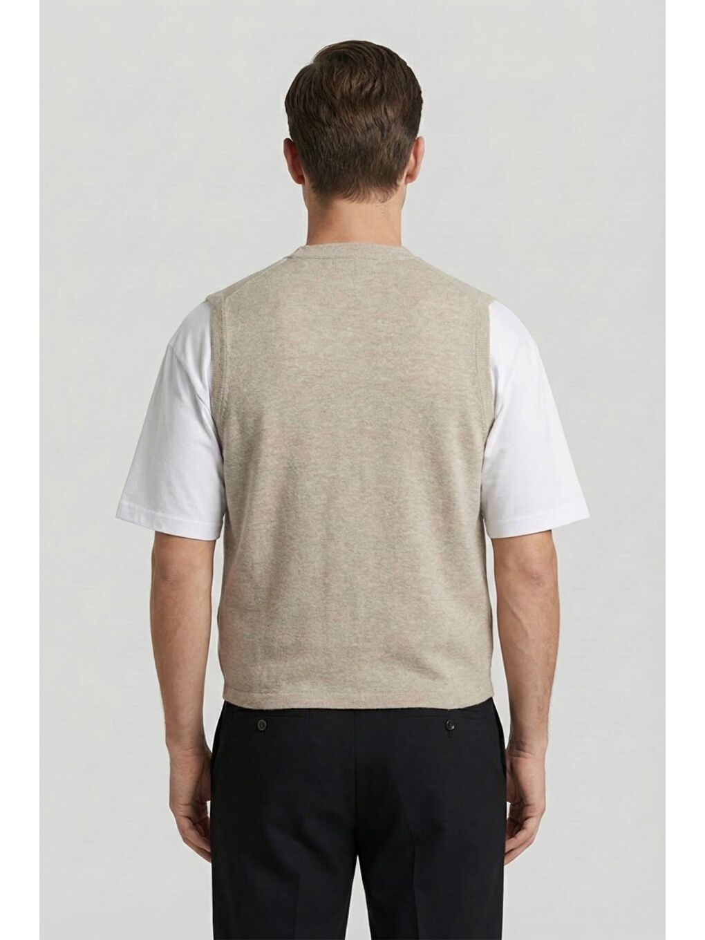 Giotelli Erkek Bej Melanj Standart Fit Yün Karışımlı Düğmeli Triko Yelek-3