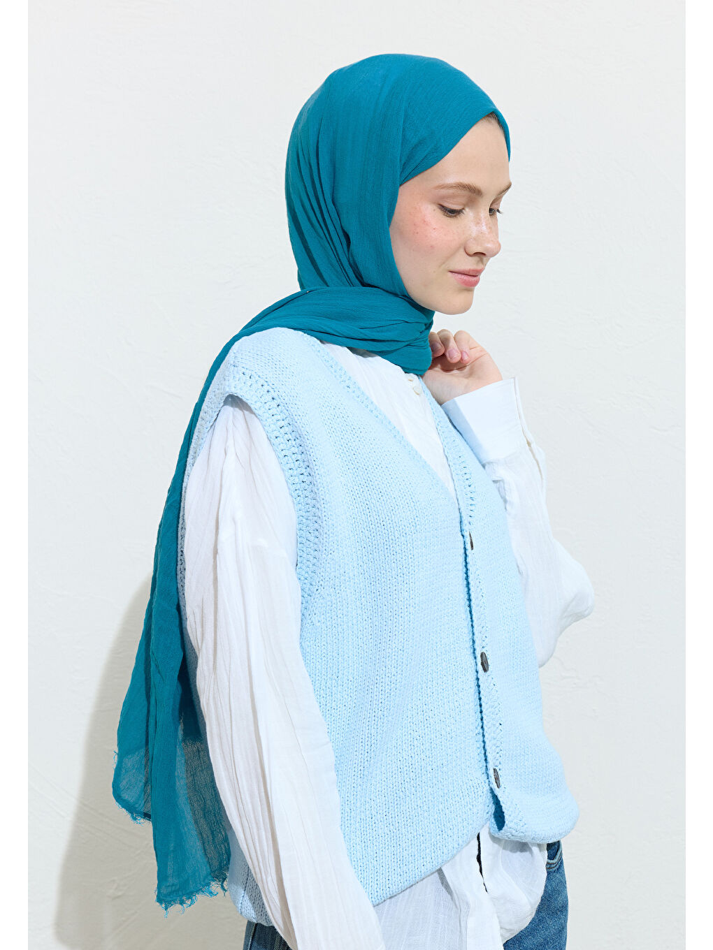 Mavi Pamuklu Keten Şal Blue Jelly