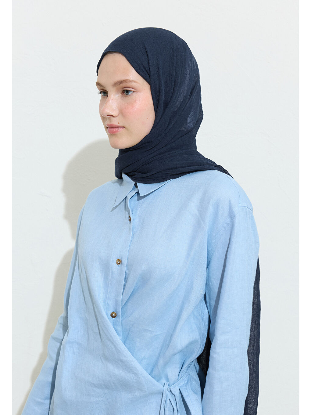 Lacivert Pamuklu Keten Şal Blue Corn-4