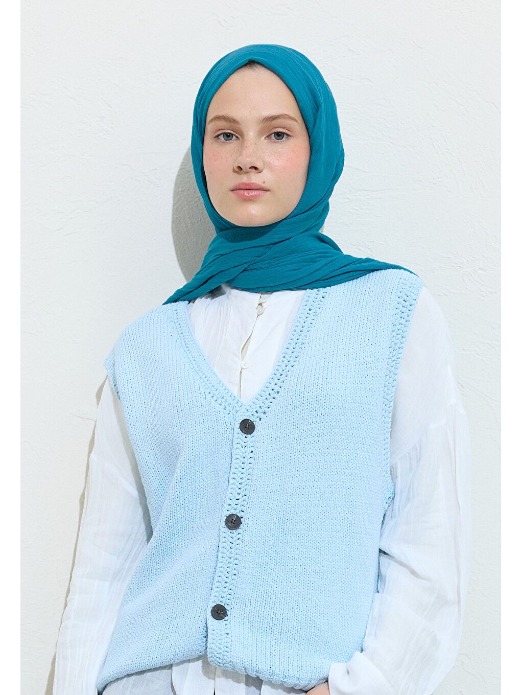 Mavi Pamuklu Keten Şal Blue Jelly-2