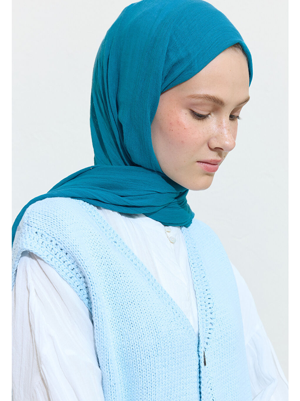 Mavi Pamuklu Keten Şal Blue Jelly-3