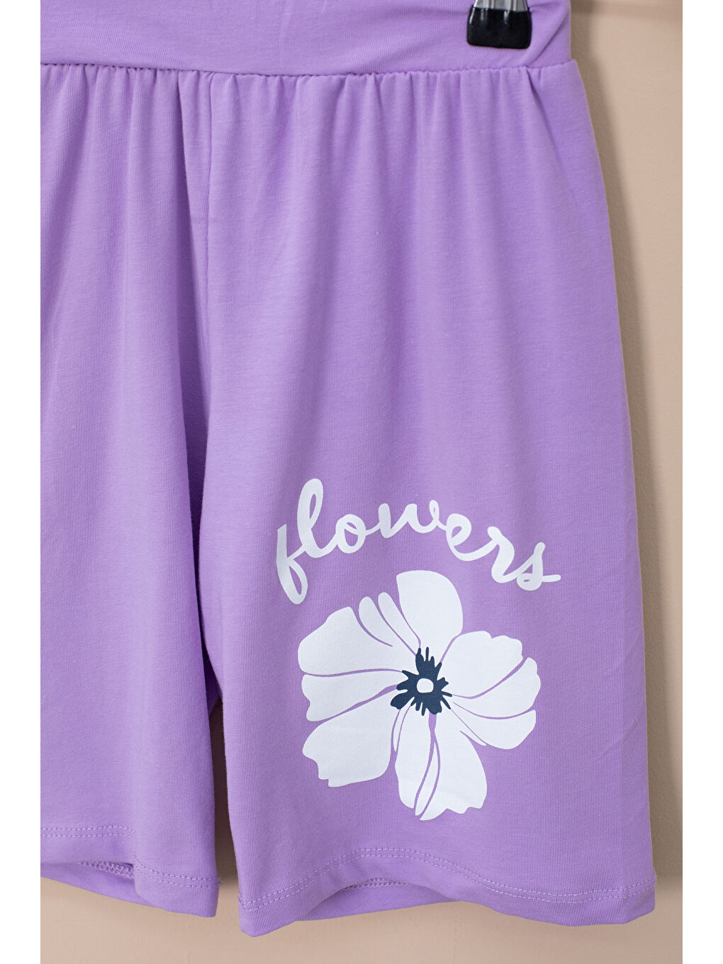 Lila Omzu Çiçek Baskılı Tİşörtlü Şortlu Kız Çocuk 2li Takım 21069-2