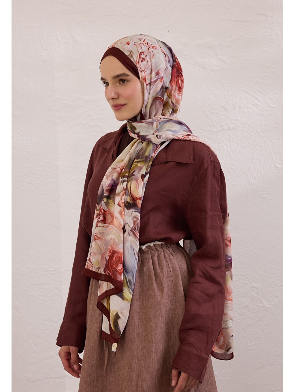 Nerıssa Desen Rami Şal Bordo-1